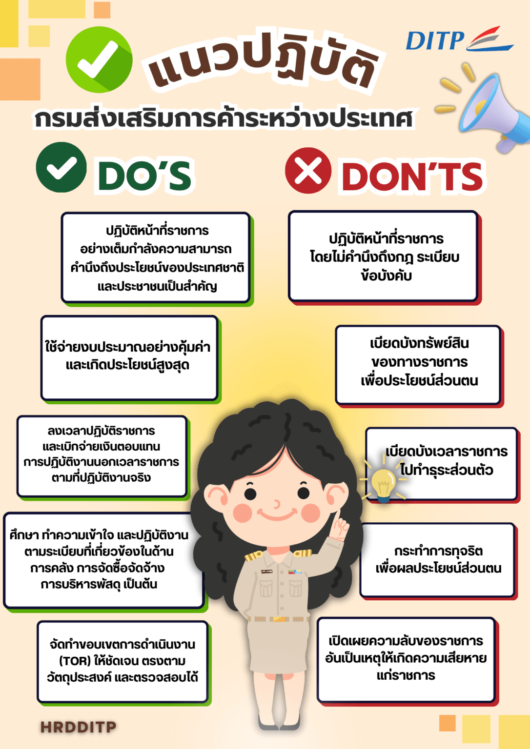 แนวทางการปฏิบัติตน (Do’s & Don’ts) ของบุคลากรกรมส่งเสริมการค้าระหว่างประเทศ ประจำปีงบประมาณ พ.ศ. 2568