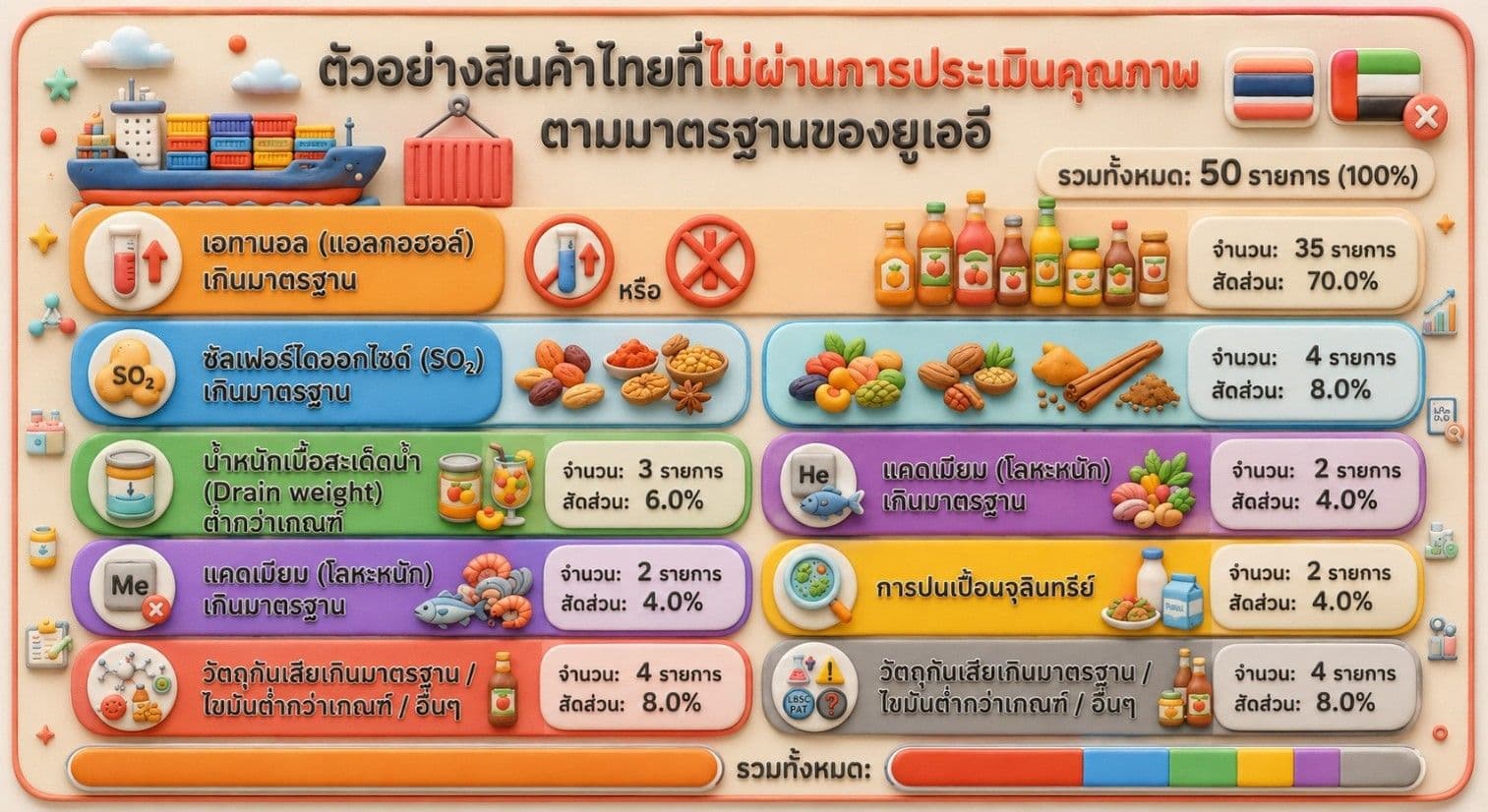 ⚠ ข่าวเตือนสำหรับผู้ส่งออกอาหารไทย สินค้าอาหารไทยไม่ผ่านเกณฑ์สหรัฐอาหรับเอมิเรตส์  ปี 2567–2569