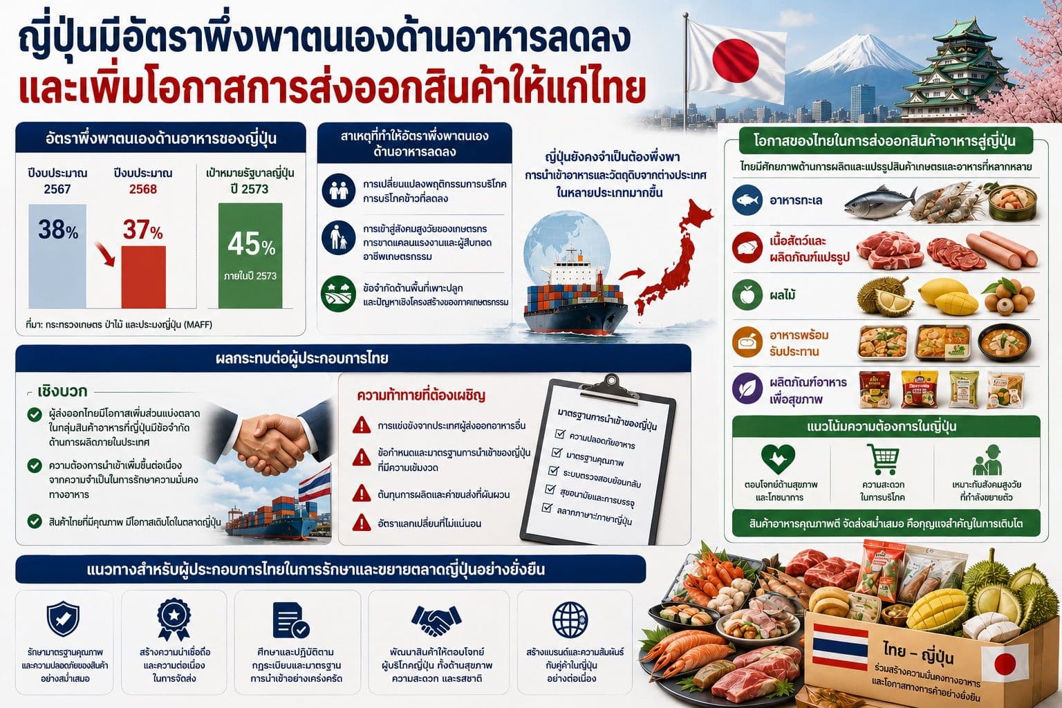 ญี่ปุ่นมีอัตราพึ่งพาตนเองด้านอาหารลดลงและเพิ่มโอกาสการส่งออกสินค้าให้แก่ไทย