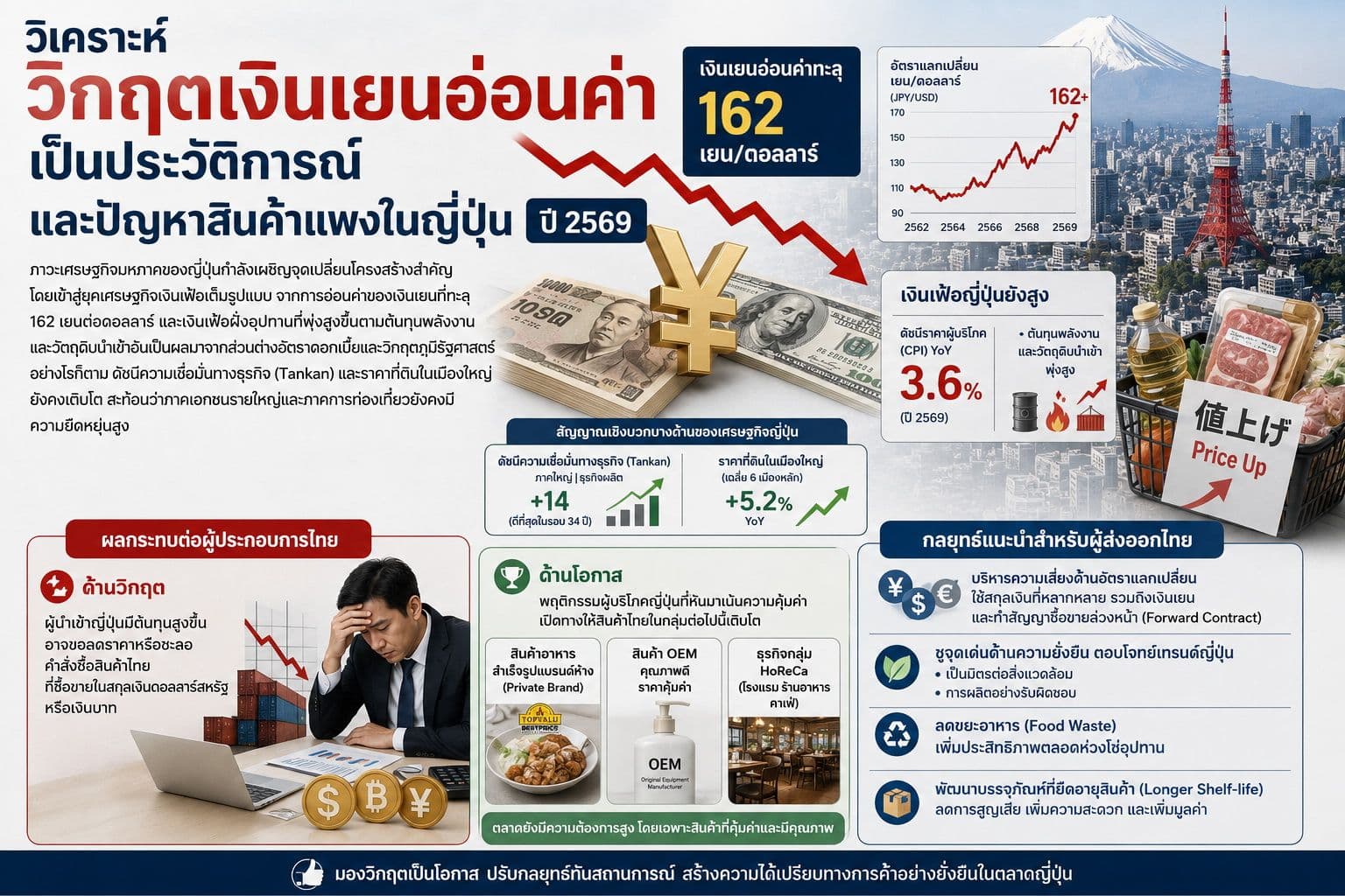 วิเคราะห์วิกฤตเงินเยนอ่อนค่าเป็นประวัติการณ์และปัญหาสินค้าแพงในญี่ปุ่น ปี 2569