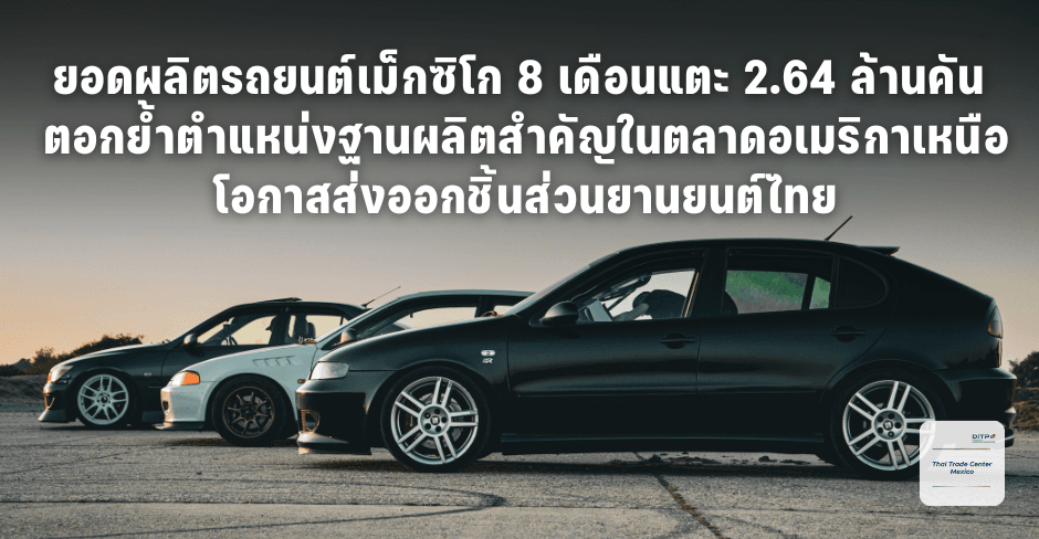ยอดผลิตรถยนต์เม็กซิโก 8 เดือนแตะ 2.64 ล้านคัน ตอกย้ำตำแหน่งฐานผลิตสำคัญในตลาดอเมริกาเหนือ โอกาสส่งออกชิ้นส่วนยานยนต์ไทย