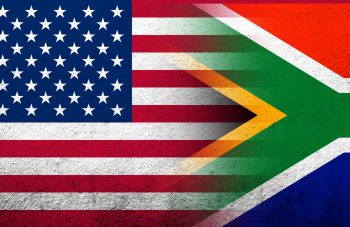 United States of America (USA) national flag with South Africa National flag. Grunge background